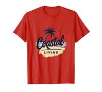 Myrtle Beach Coastal Living Palm Tree Beach Vacaciones Camiseta, Hombre, Rojo, S