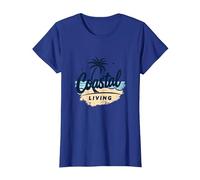 Myrtle Beach Coastal Living Palm Tree Beach Vacaciones Camiseta, Mujer, Azul Real, XS