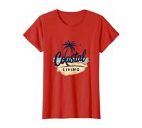 Myrtle Beach Coastal Living Palm Tree Beach Vacaciones Camiseta, Mujer, Rojo, 3XL