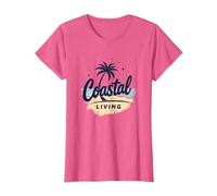 Myrtle Beach Coastal Living Palm Tree Beach Vacaciones Camiseta, Mujer, Rosa Jaspeado, XXL