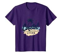 Myrtle Beach Coastal Living Palm Tree Beach Vacaciones Camiseta, Niños, Morado, 6 años