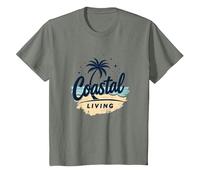 Myrtle Beach Coastal Living Palm Tree Beach Vacaciones Camiseta, Niños, Verde Militar Jaspeado, 3 años