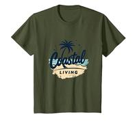 Myrtle Beach Coastal Living Palm Tree Beach Vacaciones Camiseta, Niños, Verde Oliva, 3 años