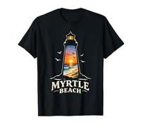 Myrtle Beach Faro Puesta del Sol Silueta Verano Camiseta