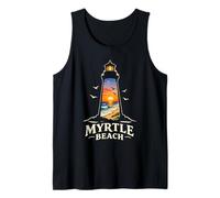 Myrtle Beach Faro Puesta del Sol Silueta Verano Camiseta sin Mangas