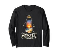 Myrtle Beach Faro Puesta del Sol Silueta Verano Manga Larga