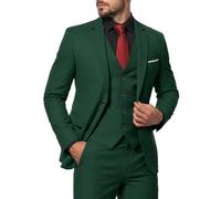 MY'S Conjunto de chaqueta, chaleco y pantalones para hombre, chaqueta de un botón, chaleco y pantalones, traje de fiesta de color liso para boda, Verde Oscuro, Large