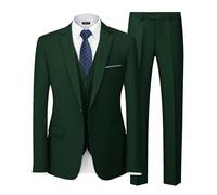 MY'S Conjunto de chaqueta, chaleco y pantalones para hombre, chaqueta de un botón, chaleco y pantalones, traje de fiesta de color liso para boda, Verde Oscuro, Large