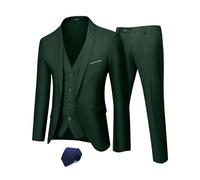 MY'S Conjunto de chaqueta, chaleco y pantalones para hombre, chaqueta de un botón, chaleco y pantalones, traje de fiesta de color liso para boda, Verde Oscuro, Large