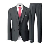 MY'S Conjunto de traje ajustado de 3 piezas para hombre, chaqueta de dos botones, chaleco, pantalones, corbata, vestido de novio, liso, esmoquin y pantalones, Gris (Deep Grey), Medium