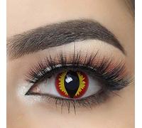 Mysa Lens® Lente de contacto de color fantasía Crazy Lens Cosplay ojos Devil rojo Zombie Anaconda rojo/ojos de serpiente/Red Devil + solución para lente 10 ml + funda incluye, 12 Meses Sin Correction
