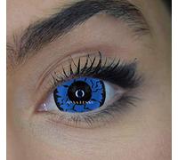 Mysa Lens® Mini Sclera Lentes de contacto sin graduación (17 mm), con diseño fantasía, para carnaval o Halloween, 1 año de duración, incluyen solución salina de 10 ml y estuche, color azul demonio