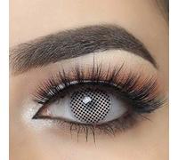 Mysa Lens® Super - Halloween, lentes de contacto de color fantasía Crazy Lens WHITE Mesh/Mesh Blanco Demon 1 an sin Correction + solución para lente 10 ml + Kit de Deguisement dientes de vampiro Halloween + tatuaje maquillaje temporal cicatrices griffures + caja de almacenaje color aleatorio