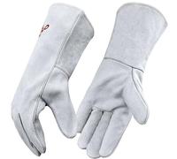 MYSAFETY Guantes de Soldadura de Cuero para Hombre o Mujere, Guante Ignifugos y Resistentes al Calor, Barbacoa,Horno,Chimenea,Cocina, Panadería,Parrilla, Estufa, Soporte de Olla,Soldador,Blanco