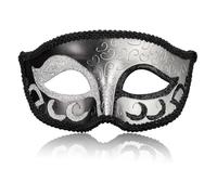 MYSEUNI 2024 Nueva máscara plateada masculina de mascarada - Máscara veneciana retro para hombre para Cosplay Halloween Fiesta Carnaval Mascarada Baile, talla única, Negro/Plata
