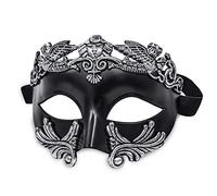 MYSEUNI Máscara de baile de máscaras plateada para hombre, máscara veneciana griega romana para fiesta de Halloween, máscara de Mardi Gras