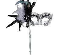 MYSEUNI Máscara de mascarada plateada con palo, máscara veneciana brillante de Mardi Gras para mujer, accesorio de disfraz para Halloween, carnaval, fiesta de graduación, cosplay, Navidad, boda, bar