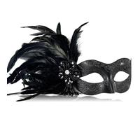 MYSEUNI Máscara veneciana negra con plumas para baile de máscaras, Martes Gras, Halloween, cosplay, Navidad