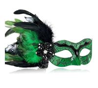 MYSEUNI Máscaras verdes para baile de máscaras para mujer con plumas, máscaras de Mardi Gras para mujer, máscara veneciana para fiesta de máscaras, Halloween, cosplay, graduación, Navidad, cumpleaños
