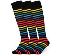 Mysocks 3 Pares unisexo Rodilla alta calcetines largos raya Algodón Nuevo arco iris oscuro Delgado