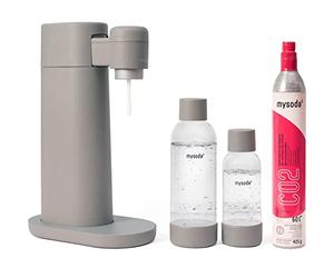 Mysoda Dove - Juego de pulverizadores de Agua de Compuesto de Madera renovable, Incluye Cilindro de CO2 y Botellas de plástico de 1 l + 0,5 l Quick-Connect, sin BPA,