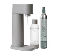 Mysoda: Woody Set - Aireador de agua compuesto de madera renovable con botella de plástico sin BPA de 1 litro de bloqueo rápido y cilindro de CO2, color gris