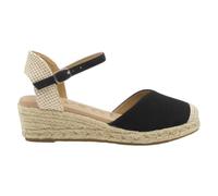 mysoft - 25M102 Alpargatas Beige de Mujer con Cuña 3 cm, Plataforma 2 cm, Cierre de Hebilla, Fabricadas en Piel Sintética, Planta de Gel Acolchada y Puntos de Relajación Mujer Color: Negro Talla: 38