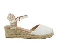 mysoft - 25M102 Alpargatas de Mujer con Cuña 4 cm, Plataforma 2 cm, Cierre de Hebilla, Planta de Gel Acolchada y Puntos de Relajación Mujer Color: Blanco Talla: 40