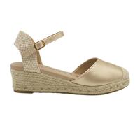 mysoft - 25M102 Alpargatas de Mujer Platino con Cuña 4 cm, Plataforma 2 cm, Cierre de Hebilla, Planta de Gel Acolchada y Puntos de Relajación Mujer Color: Platino Talla: 38