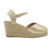 mysoft - 25M116 Alpargatas de Mujer con Cuña 6 cm, Plataforma 2 cm, Cierre de Hebilla, Planta de Gel Acolchada y Puntos de Relajación Mujer Color: Platino Talla: 39