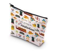 MYSOMY Amsterdam - Bolsa de maquillaje de viaje, diseño de los Países Bajos, Ámsterdam, regalo de recuerdo de viaje con texto en inglés "I am Going to Amsterdam", Bolsa Amsterdam, Morden