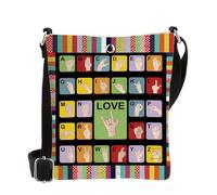 MYSOMY ASL - Bolso cruzado para lenguaje de señas, alfabeto, bolsa de hombro, bolsa de mano para lenguaje de señas, regalos de concienciación ASL, Asl Cb, 16.5 x 21 x 5.5 centimeters (6.5 x 8.3 x 2.16