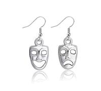 MYSOMY Pendientes colgantes de máscara de comedia y tragedia, diseño de máscaras de drama, joyas, regalos de teatro, aleación
