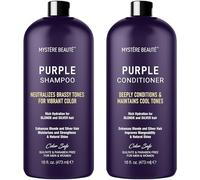 MYSTÉRE BEAUTÉ - Nuestro juego de champú y acondicionador morado es el juego perfecto de champú y acondicionador para el cabello rubio para mantener y dar brillo al cabello gris. Formulado con