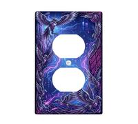 Mysterious Bird - Placa de pared dúplex con diseño de pájaro futurista, alas de circuito punk, ninguno de plástico violeta, tamaño estándar, doble toma de corriente, para decoración del hogar, sala de