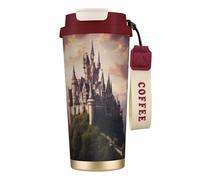 Mysterious Fantasy Fairy Tale Castle - Taza de café aislada de acero inoxidable 316 con tapa a prueba de fugas, mantiene caliente o frío