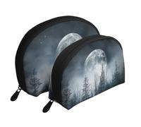 Mysterious Forest and Starry Night - Bolsas de maquillaje impresas con diseño de luna llena, 2 piezas, portátil, bolsa de aseo de viaje, White, Talla única