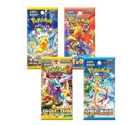 Mystery - Paquete de 4 paquetes de refuerzo de Pokémon - Versión coreana | Selección aleatoria de 20 juegos | Paquete de refuerzo TCG original | Tarjetas Pokémon Coreanas + Protección de envío