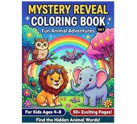Mystery Reveal Coloring Book™ - Animals Vol.1: Guess, Color, and Discover Hidden Animal Words! Interactive Activity Book for Kids Ages 4-8