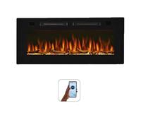 Mystflame Crystal 42 - Chimenea Eléctrica de la Pared, 107 cm, 12 Colores de Leños y Llamas, Termostato 750/1500W, Estufa con Calefacción, Wi-Fi, Pantalla Táctil, Mando a Distancia y Temporizador