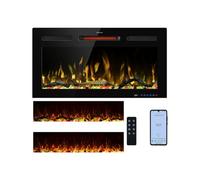 Mystflame Galaxy 36 Pro, Chimenea Eléctrica de Pared con Wi-Fi, Comandos de Voz de Alexa y Google Home, 13 Colores de Llama y Luz Inferior, Termostato 750/1500W, Pantalla Táctil (91,5 cm)