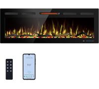 Mystflame Galaxy 50 Pro - Chimenea Eléctrica de Pared con Wi-Fi, Comandos de Voz de Alexa y Google Home, 13 Colores de Llama y Luz Inferior, Troncos y Cristales, Termostato 750/1500W, Pantalla Táctil