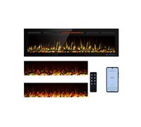 Mystflame Galaxy 60 Pro - Chimenea Eléctrica de Pared con Wi-Fi, Comandos de Voz de Alexa y Google Home, 13 Colores de Llama y Luz Inferior, Troncos y Cristales, Termostato 750/1500W, Pantalla Táctil