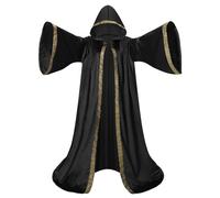 Mystic - Bata de mago para adultos con terciopelo holandés, capa con capucha de caballero medieval, manga acampanada, traje de mago del período renacentista para Halloween, baile de máscaras y día de