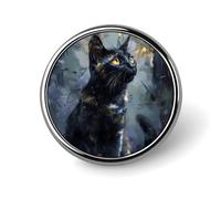 Mystic Black Cat on The Dark Funny Round Lapel Pins Metal Button Brooch Badge Tie Hats Clothes Decoration for Men Women