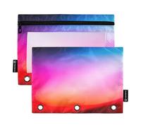 Mystic - Carpeta de 3 anillas con cremallera para estudiantes, diseño de arco iris de neón pastel, estuche de tela escolar de 9.8 x 7.1 pulgadas, 2 paquetes