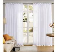 MYSTIC-HOME Sheer Curtains White 24 Inches Long Treatments Rod Pocket Drapes for Living Room, Bedroom, Semi Crinkle Voile Extra Wide Curtains for Yard, Villa, Parlor, 40 x 20 cm, 1 Pc