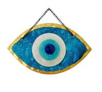 MYSTIC JEWELS - Adorno Ojo Turco Decorativo, Vidrio Azul y Blanco, Amuleto Suerte Marco en Dorado, 3 tamaños (Grande)