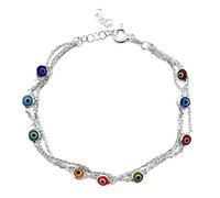 MYSTIC JEWELS By Dalia - 19cm Pulsera de Plata Mal de Ojo en Cadena Triple con ojitos pequeñitos - Para Buena Suerte (Multicolor)