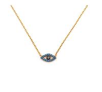 Mystic Jewels by Dalia Collar con colgante de ojo turco redondo plata de ley 925 con circonita cúbica y esmaltada en azul fuerte (Turquesa)